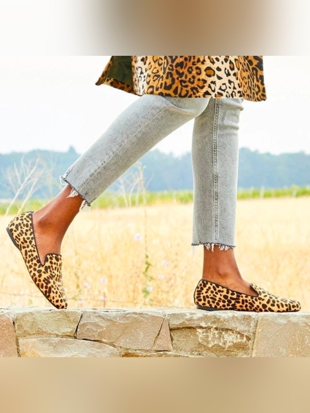 Birdies The Phoebe Leopard Haircalf Faux Fur Loafer Slides Women's Size 6 NWOB